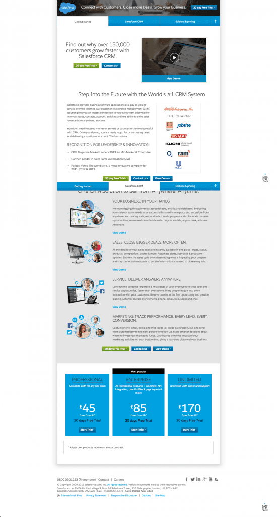 landing page example - long form - Sales force
