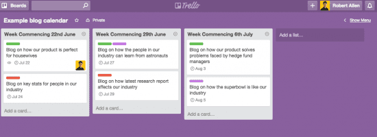 Trello blog calendar