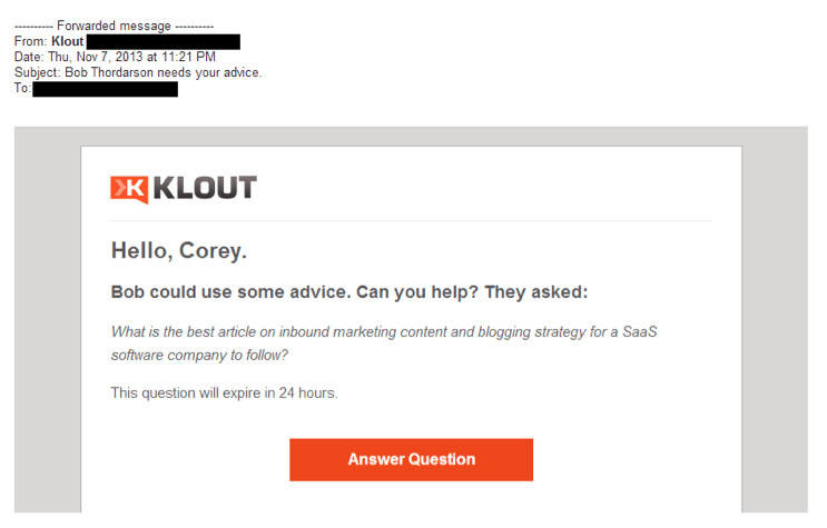 Klout subject line 