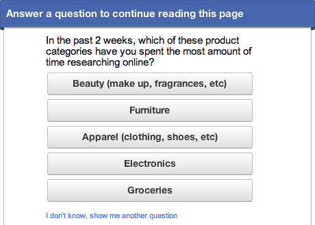 Google Consumer Surveys on web page 