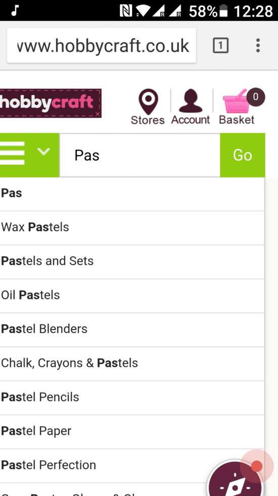 Hobbycraft UX on mobile example