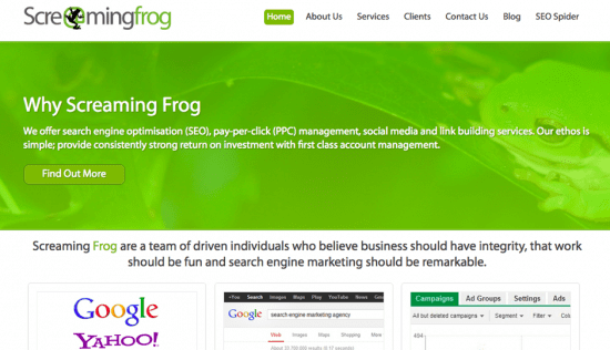 screamingfrog.com website (before)