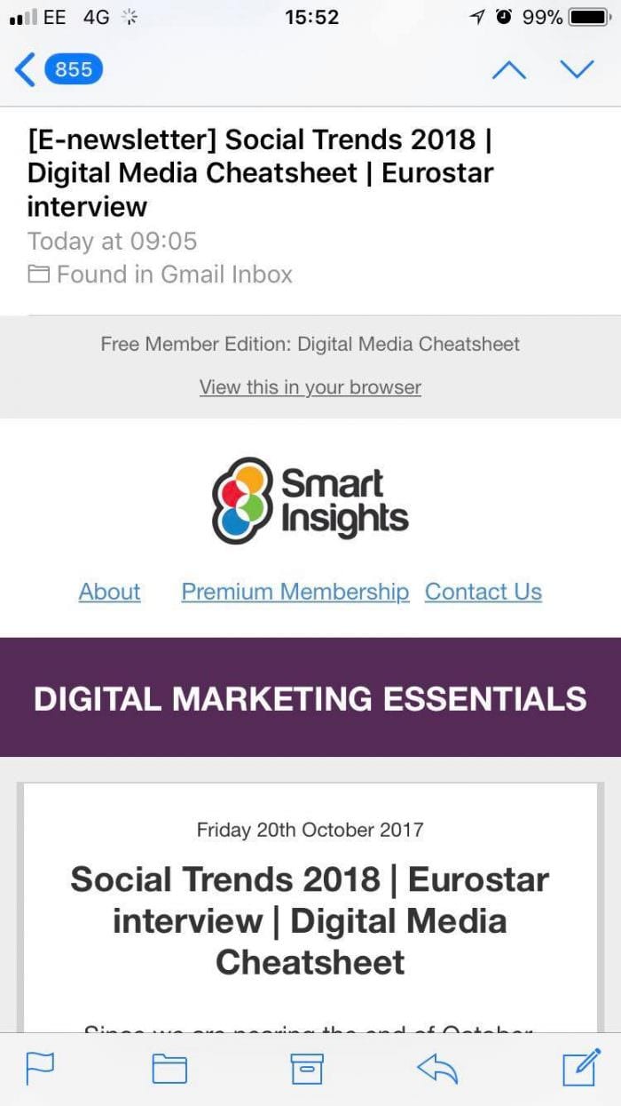 Smart Insights mobile optimized email