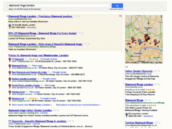 Local search results in Google UK