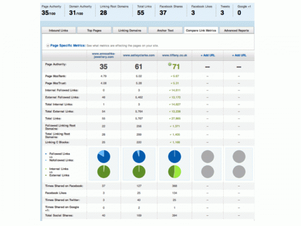 SEO Competitor matrix from Open Site Explorer