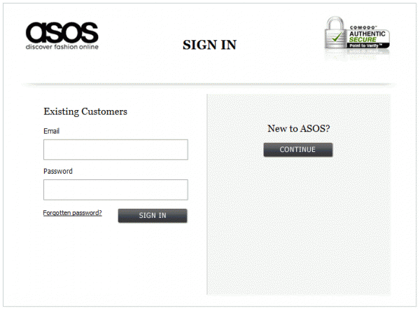 On their new sign-in page ASOS simply ask new customers to continue in to checkout