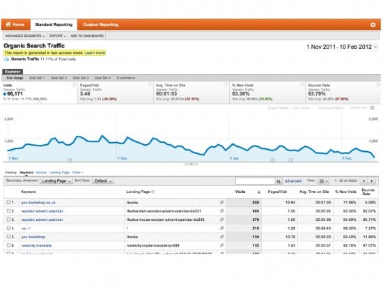 Google Analytics Organic Search Traffic Report