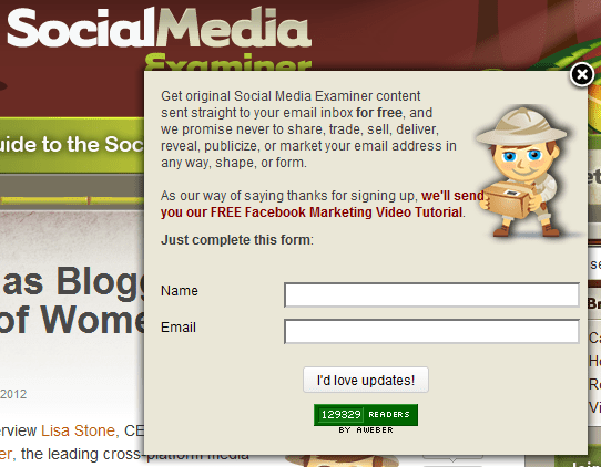 Social Media Examiner email signup popup