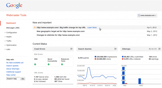 New Google Webmaster Dashboard