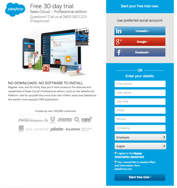 Salesforce Landing Page example - short landing page with form