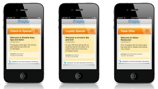 Examples of Foursquare Specials/Discounts