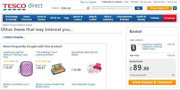 Tesco using featured products on basket page