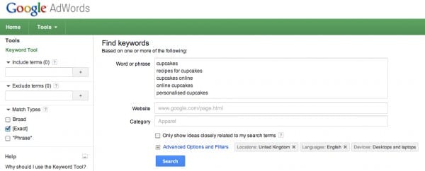 Google keyword tool