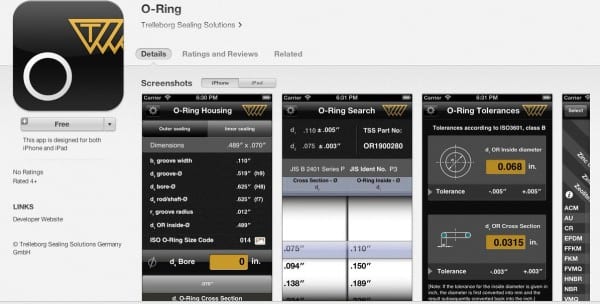 Trelleborg O ring iphone app Oct 2013