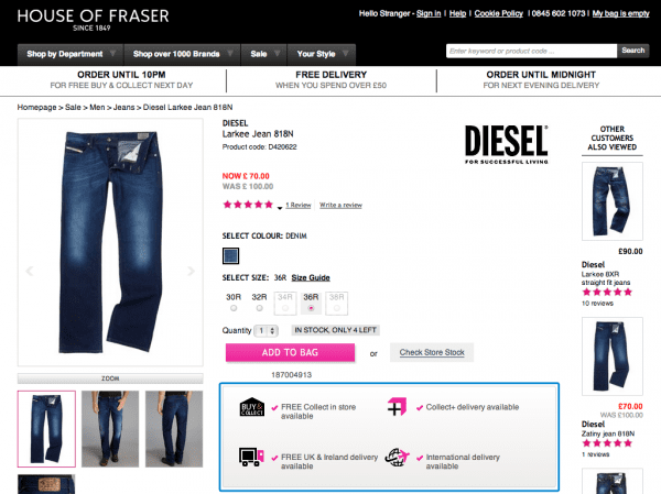 House of Fraser Product Page