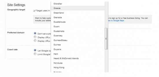 Site settings for geotargeting