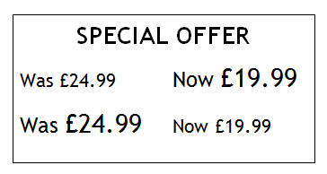 Prices displayed in different type sizes