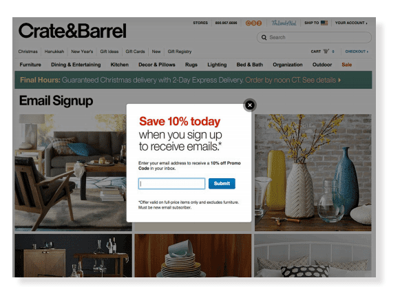 Crate&Barrelpopemailsignup