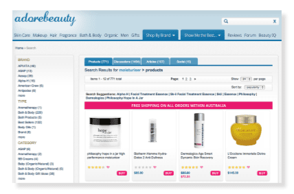adorebeauty search results page