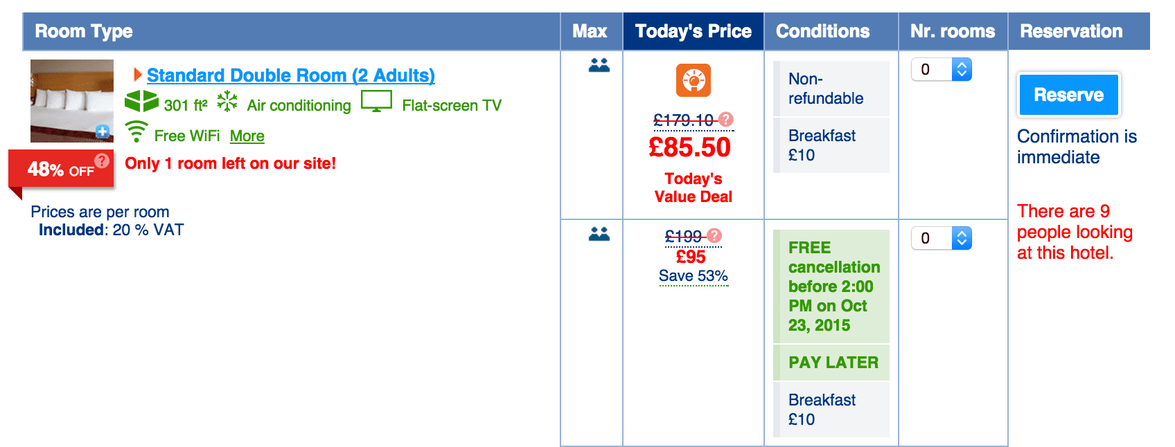 Booking.com - Only 1 room left - social proof