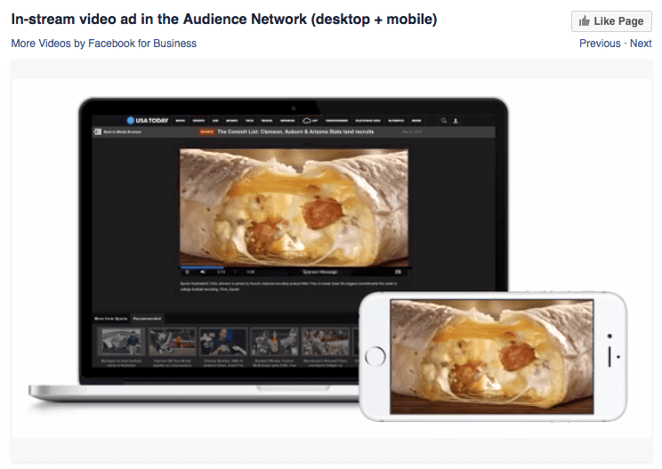 Facebook in stream ads 