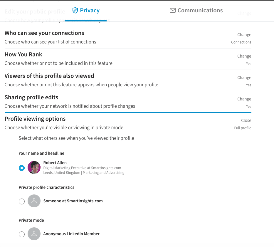 LinkedIn privacy settings 