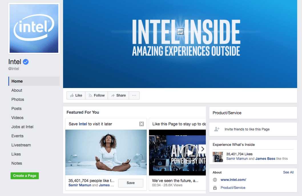 Intel Facebook Pages