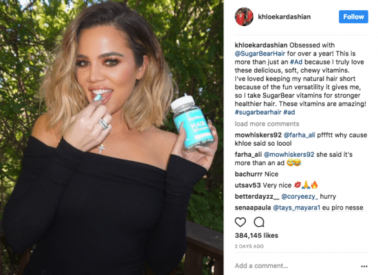 Khloe Kardashian influencer endorsement