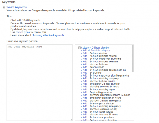 google ads - choosing keywords