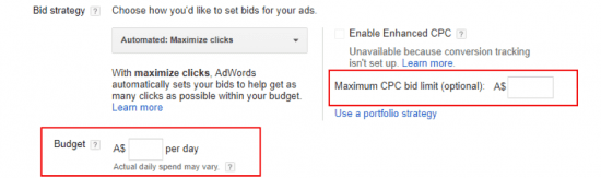 google ads- cost per click budget