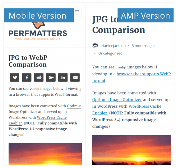 Mobile Vs AMP Version