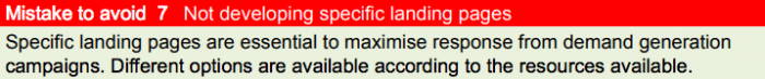 Not developing specific landing pages