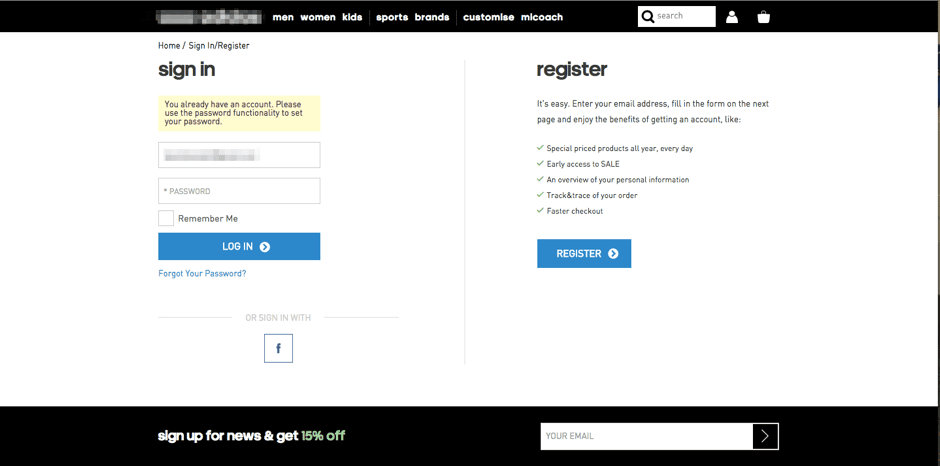Account registration forms