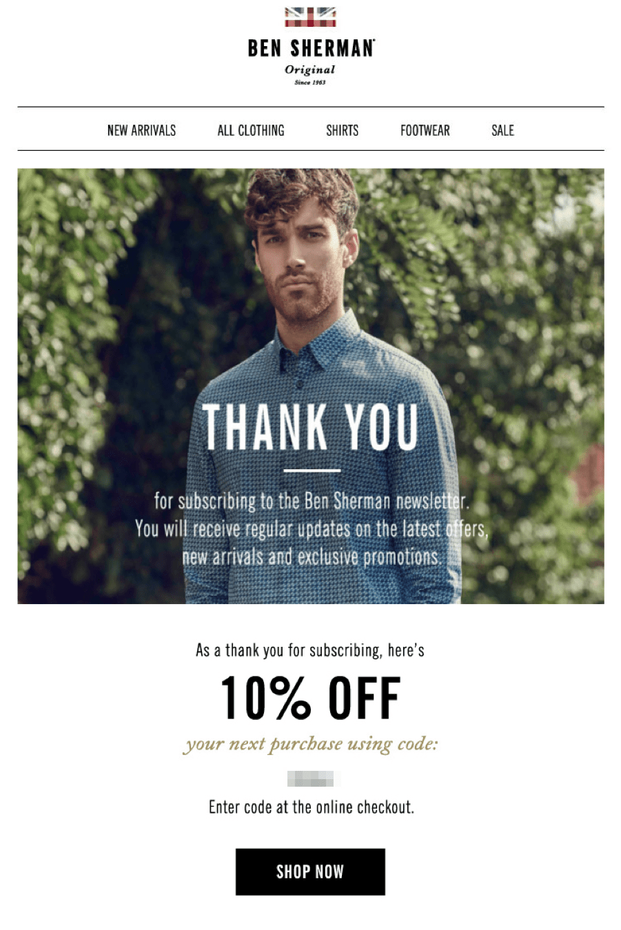 Ben Sherman welcome email