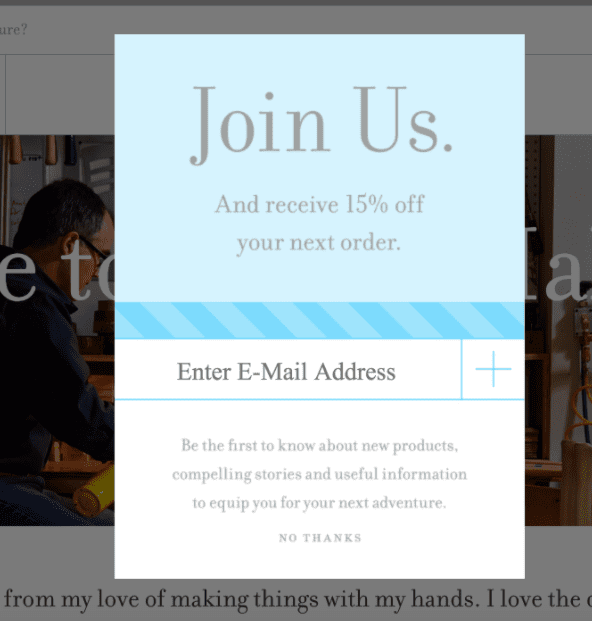 about page - pop up