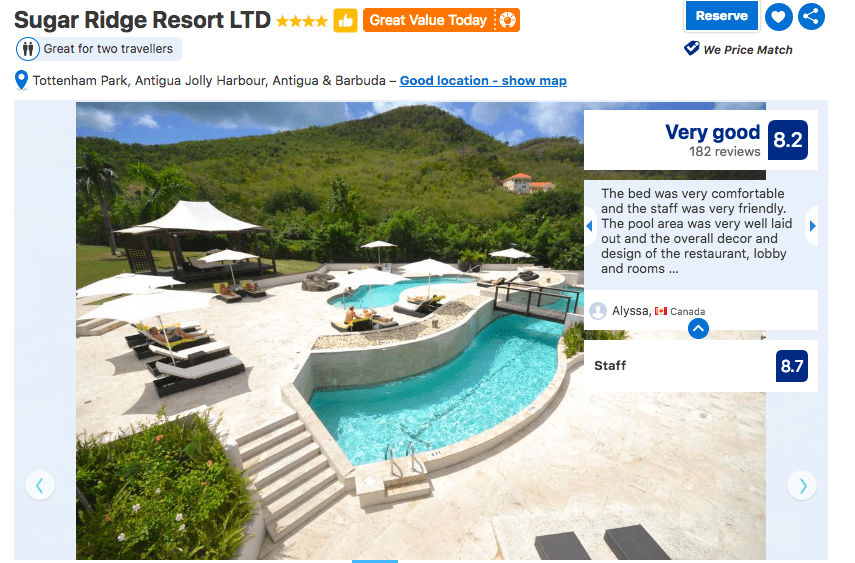 Image of social proof and rating on travel website
