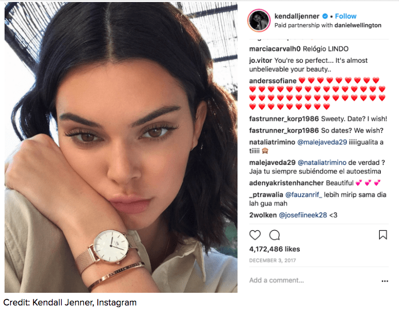 Image of Influencer and Celebrity Kendall Jenner on Instagram