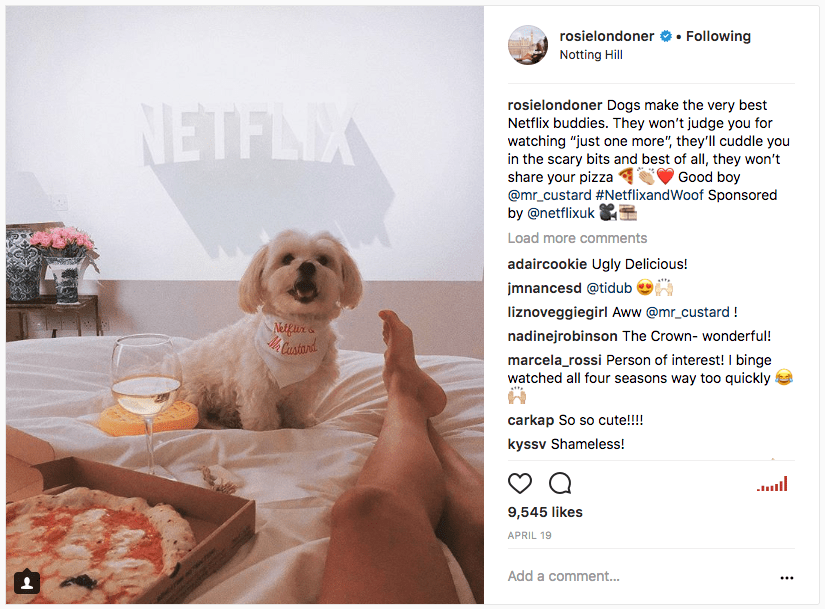 Instagram image of Rosie Londoner paid partnership with Netflix