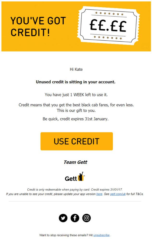 Gett inaction email.