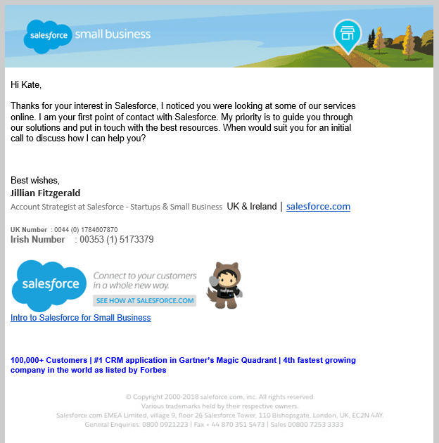 Welcome email Salesforce.