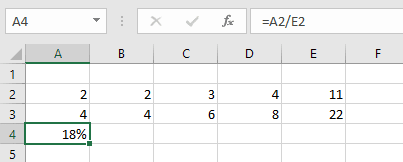 Dividing cell A2 by cell E2