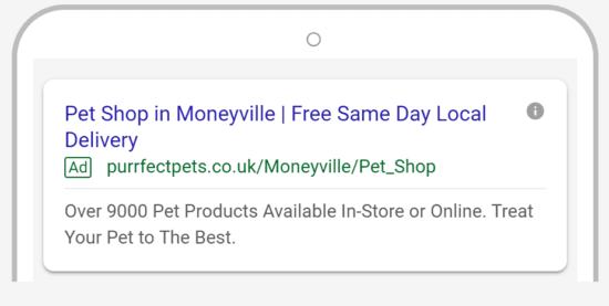 Example of mobile ad for pet store