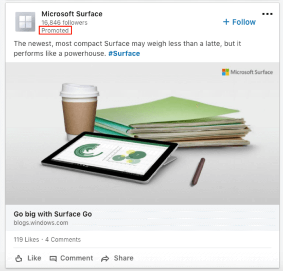 Example of a LinkedIn promoted post