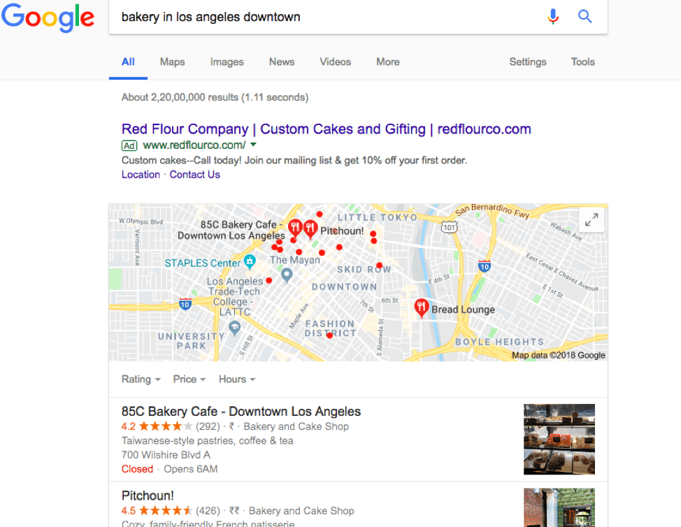 Bakery in LA Google search