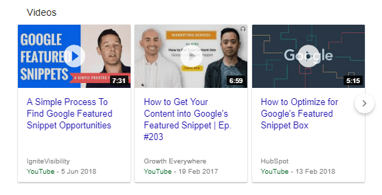 Featured snippet YouTube videos