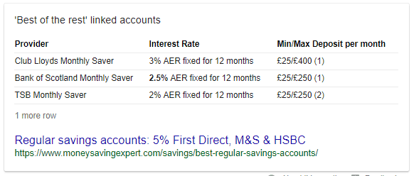 Featured snippet table format