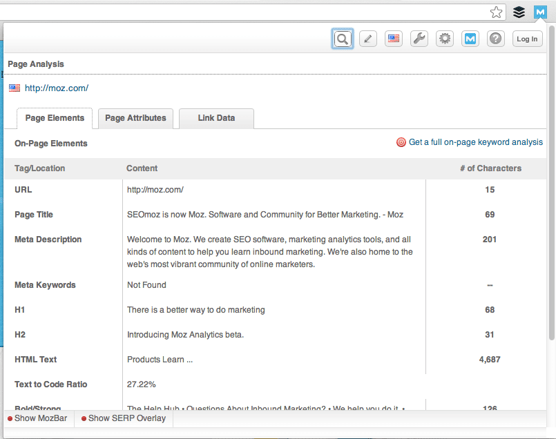 Moz.com Page Elements