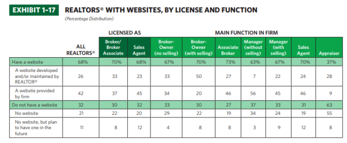 realtors with websites - by license and function