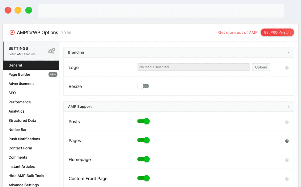 AMPforWP general settings