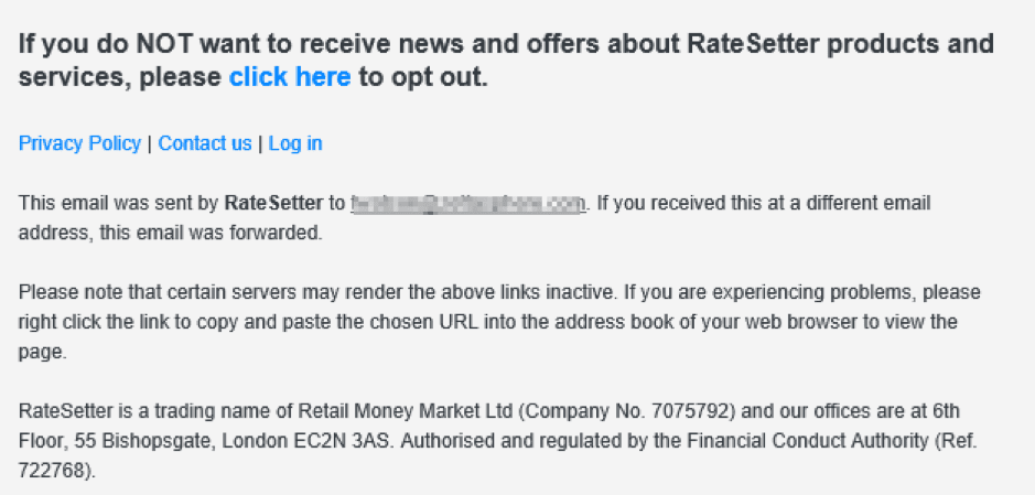 RateSetter marketing email footer